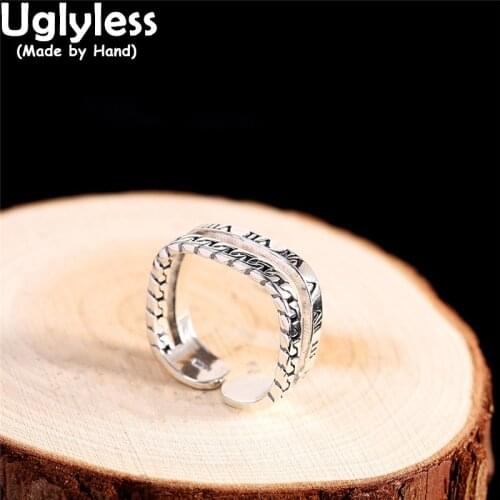 Uglyless Hollow 2 Circles Roman Numerals Square Rings for Women Korean Fashion Dress Jewelry Real 925 Silver Modern Vogue Rings