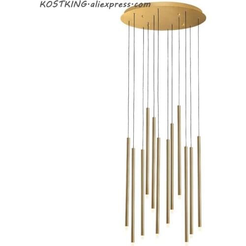 Brief design modern LED chandeliers hanglamp gold black staircase lighting fixture