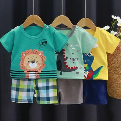 Summer boys and girls baby short-sleeved shorts suit cotton top + pants baby toddler clothing suit children clothing