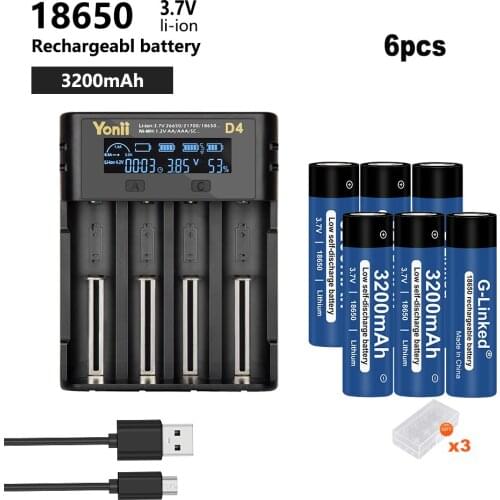 100% Capacity 18650 Li-Ion Battery 3200mAh Rechargeable Battery 3.7V Batteries+LCD Battery Charger for 18650 14500