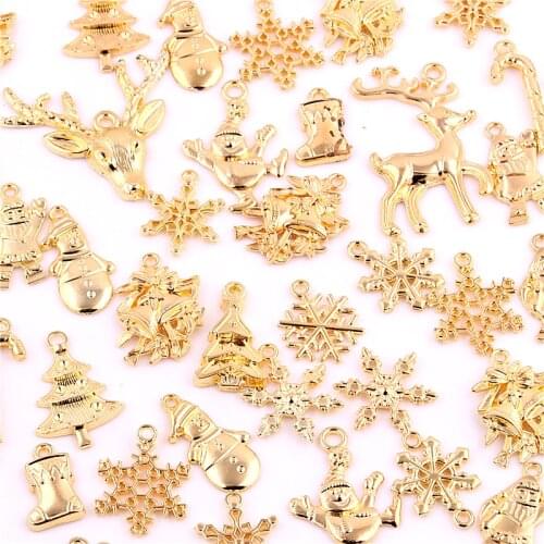 Sweet Bell 50pcs Mixed Gold Christmas Boot Snowman Boot Snowflake Charms Pendants Jewelry Making Accessories DIY 0977