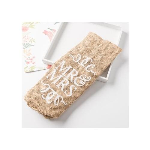 MR / MRS Linen Jute Wine Bottle Cover Gift Bag Rustic Wedding Decoration Anniversary Party Decoration Wine Accessories 1pc