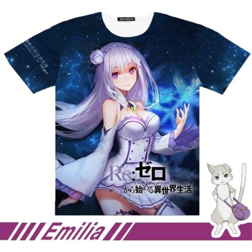 Cool Re:ZERO Starting Life in Another World Full Graphic T-shirt Anime Cosplay Emilia 3D Print Men T shirt Tee Top Short Sleeve