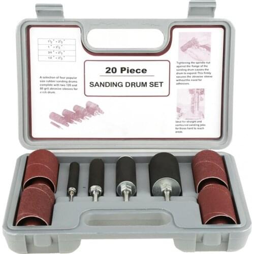 Polishing 20pcs Spindle Sanding Drum Sander Tool Kit Set with Case for Drill Press Abrasives Tools Accessories