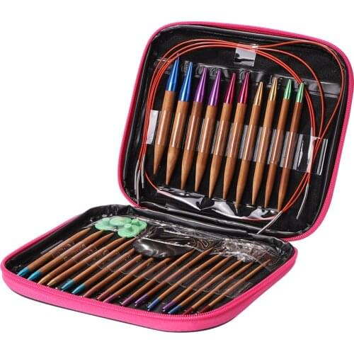 13pairs Knitting Needles Set Interchangeable Crochet Needles Circular Detachable Sweater Colorful Carbonized Bamboo