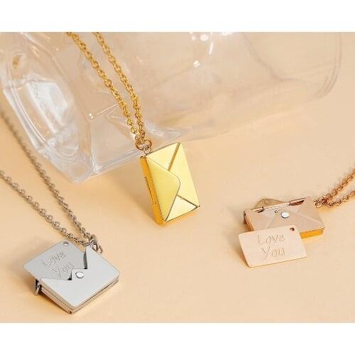 Envelope Locket Necklace with Stainless Steel Gold Silver Color Love you Secret Message Pendant Necklace for Mothers Day Gift