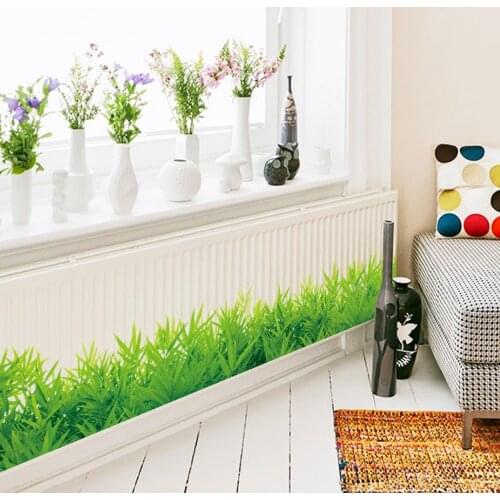 3D Fresh Green Grass Baseboard PVC Wall Stickers Skirting Kids Living Room Bedroom Bathroom Kitchen Nursery Balcony Home Decor