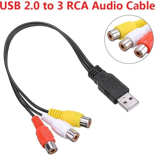Pohiks 1pc 19cm 3V USB 2.0 Male to 3 RCA Female Adapter Professional Audio Video AV Cable A/V Converter for HDTV PC Television