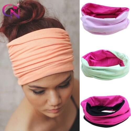 Fashion Wide Patchwork Cotton Headband For Women Lady Plain Fabric Yoga Sport Elastic Hairband Turban Headwrap Hair Accessories