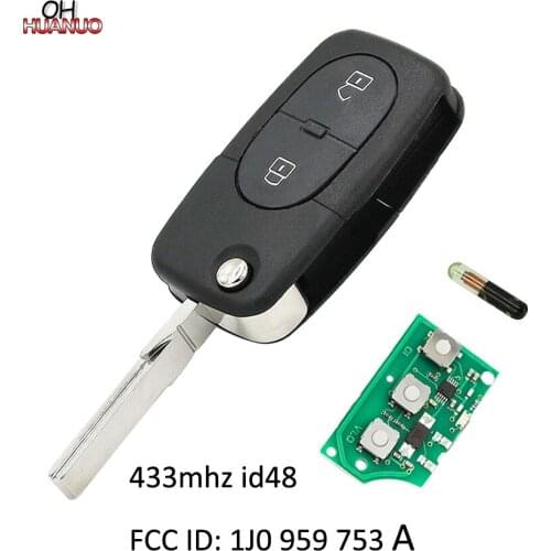 2 Buttons Remote Key Control Fob 1J0 959 753 A for VW PASSAT GOLF MK4 1998-2000 433MHZ With ID48 Chip