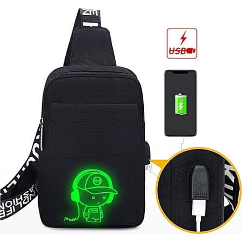 Luminous mens chest bag outdoor leisure mens messenger bag fashion trend printed mobile phone bag security chest bag