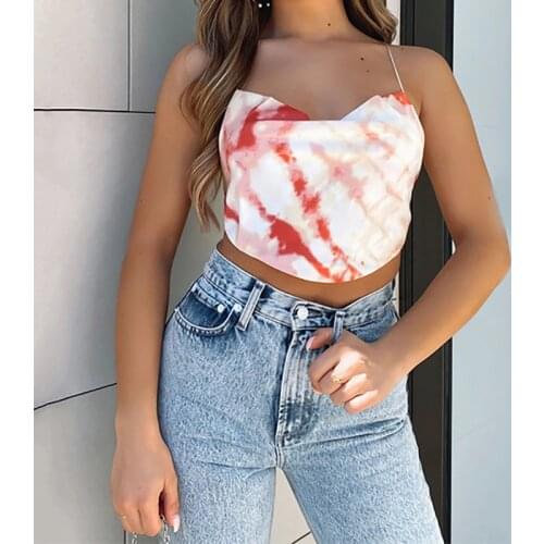 Fashion Satin Printted Cross Bandage Crops Top Women Spaghetti Strap Backless Tank Top Sexy Short Party Cropped Tees Streetwear