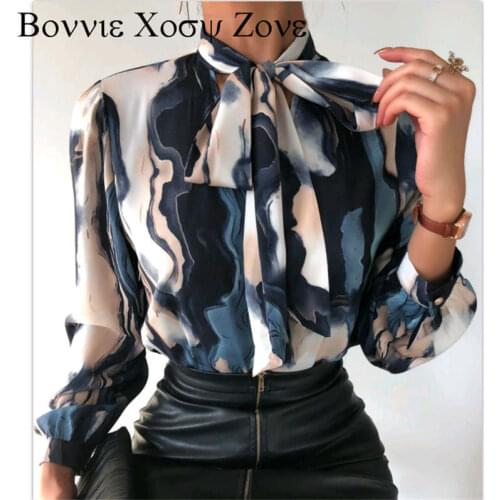 Women Tie Neck Colorblock Lantern Sleeve Tie Front Top Long Sleeve Workwear Elegant Chic Shirt Blouse
