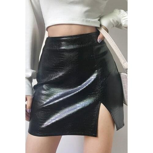 2020 Spring / Summer Crocodile Pattern PU Leather Skirt Short Split Irregular Hip Skirt