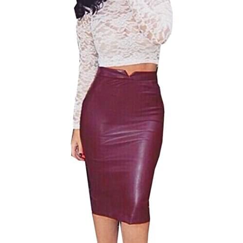Womens Faux Leather Skirt High Waist Slim Party Pencil Skirts