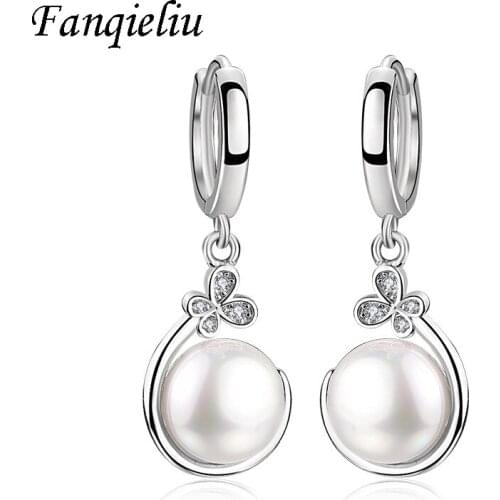 Fanqieliu Cute Butterfly Crystal Pearl Drop Earrings For Women 925 Sterling Silver Jewelry Woman Wedding Earrings FQL20341