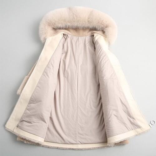 Woman Sheep Shearing Coats Real Wool Coat Female 2020 Long Winter Jacket Women Natural Fox Fur Hooded 18084 WYQ1916