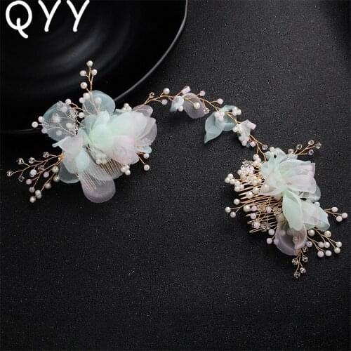 Flowers Organza Wedding Hair Combs Handmade Bridal Hair Accessories Jewelry Headpieces for Women Tiaras