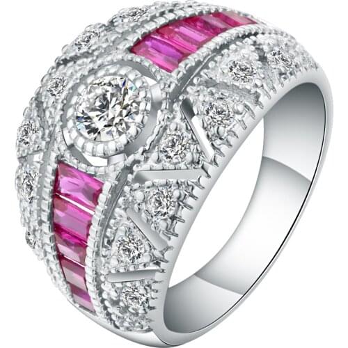 New Punk Cubic Zirconia Geometric CZ Ladies Finger Ring White Gold Filled Vintage Hollow Wedding Bands Party Cocktail Ring Women