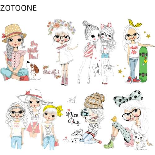 ZOTOONE Big Size Skater Girl Patches Iron on Transfers for Clothing Print Thermo Stickers for Kids Patch for T-shirt Dresses F