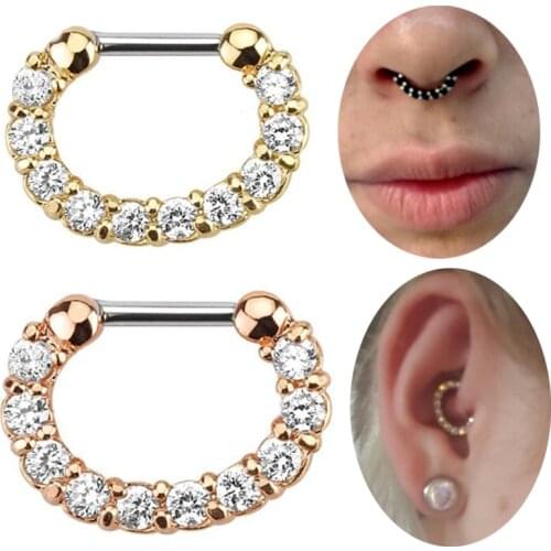 1PC Austria AAA Zircon 1.2*8mm Septum Clicker 316L Surgical Stainless Steel Real Septum Piercing With Gem Piercing Jewelry