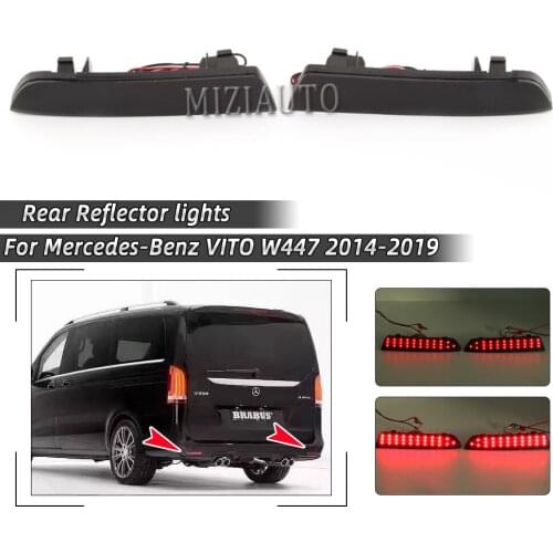1 Pair LED Rear Bumper Reflector Lamp For MERCEDES-BENZ Vito Viano W447 2014-2019 Tail Stop Brake Light Black Cover