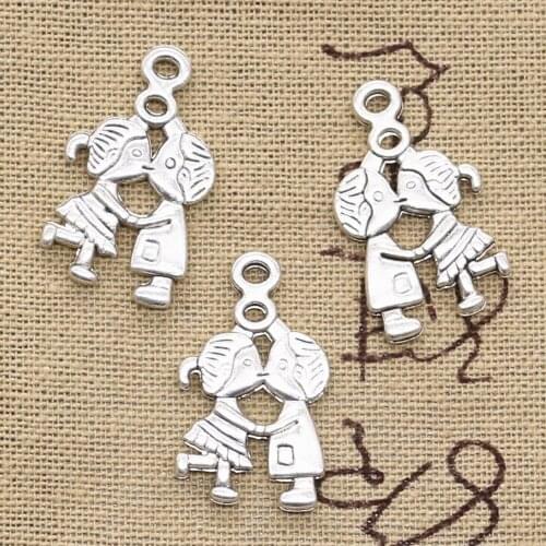 15pcs Charms Lover Sweetheart Boy Girl 16x27mm Antique Bronze Silver Color Pendants DIY Making Finding Handmade Tibetan Jewelry