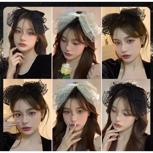 New Retro Black Lace Bow Hair Band Super Fairy Headband Bow Hair Clip Accessories for Women