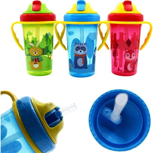 400ML Cute Baby Feeding Cup with Straw BPA Free Portable Feeding Bottle Leak Proof with Handle Kids Training Baby Sippy Copos