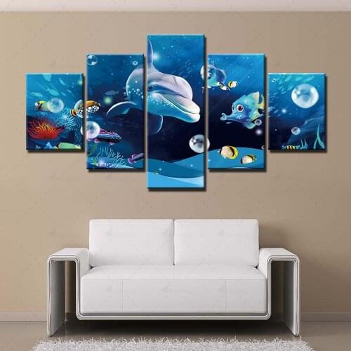 Home Decoration Wall Art Canvas Dolphin Paintings Animal Pictures Hd Prints Modern Clownfish Poster Bedroom Modular Framed 5 Set