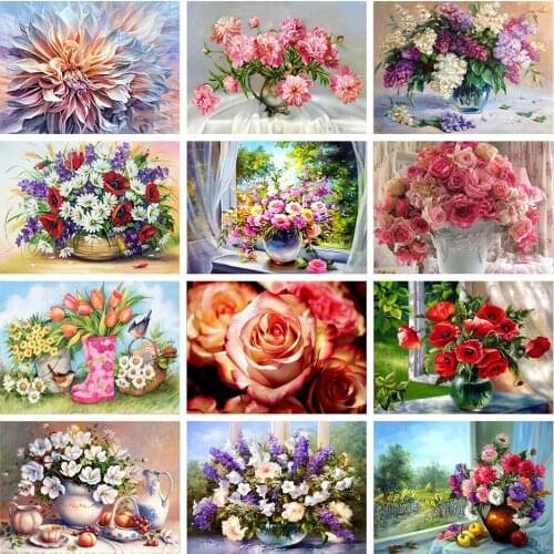 5D DIY Diamond Painting Flower Vase Cross Stitch Kit Diamond Embroidery Rose Rhinestone Mosaic Art Picture Home Decoration Gift