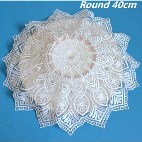 White Romantic Exquisite Embroidery Round French Coaster Wine Glass Coffee Tea Set Cover Cloth Bedroom Wall Cabinet Table Mat