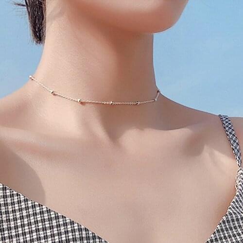 Bohemian Fashion Simple Bead Collar Rose Gold Womens Necklace Neck Chain Collarbone Chain Summer Travel Beach Party Jewelry