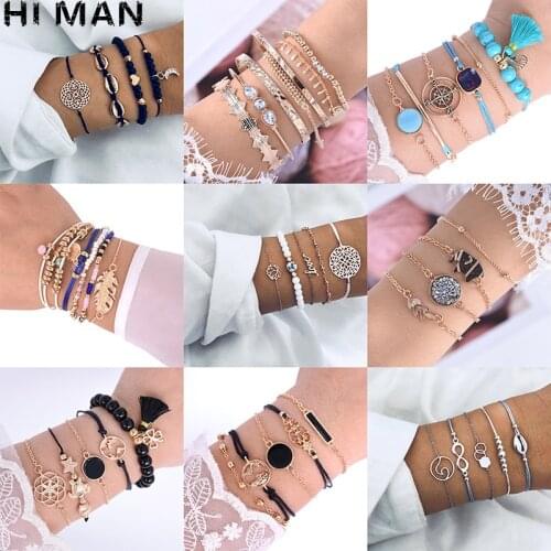 31 Styles Boho Heart Leaf Wave Turtle Letter Infinity Multi-layer Bracelet Women Charm Jewelry Ocean Beach Bracelets Wholesale
