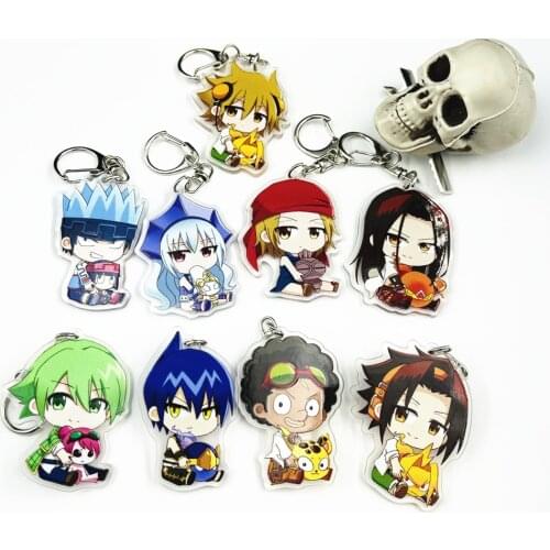 Anime Shaman King Yoh Asakura Key Chains Two-sided Keychain Cosplay Acrylic Pendant Keyring Prop