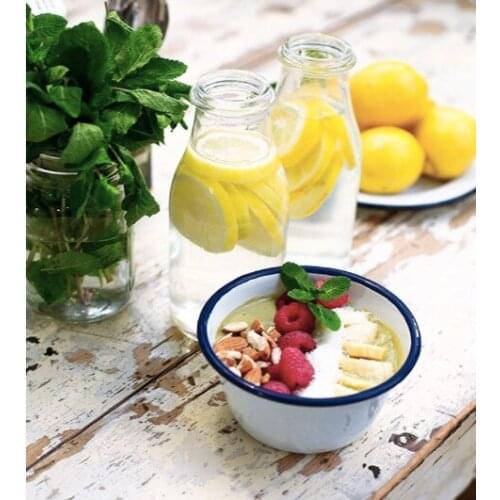 British Enamel Bowl Dessert Bowl Blue Edge Small Bowl Rice Bowl Enamel Pudding Bowl Salad Bowl