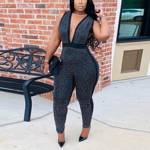 Black Sexy Jumpsuits Plus Size 4XL 5XL See Through Skinny Summer New Elegant Evening Night Party Club Wear Rompers & Jumpsuits