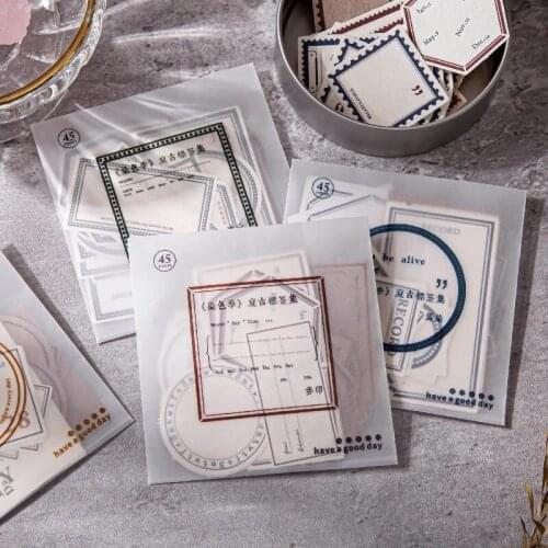 45pcs/lot Vintage Decorative Label Note Paper for Album Scrapbooking Journal Diary Collage DIY Letters Seals Stationery