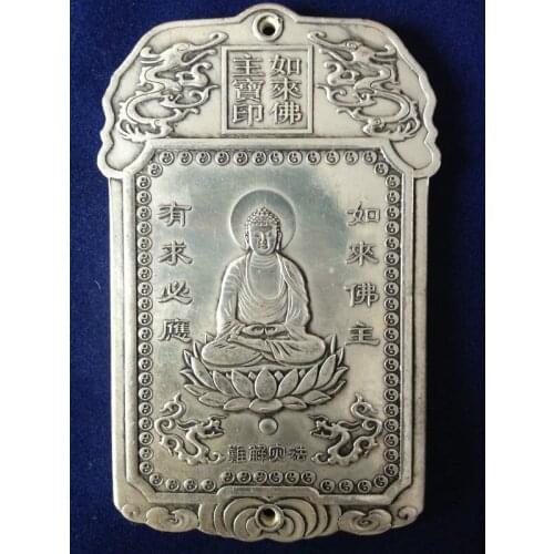 Exquisite Chinese Tibetan Silver Sakyamuni Amulet Auspicious Plate