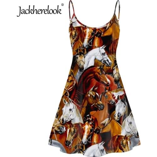 Jackherelook Vintage Sleeveless Dresses for Teen Girls Horse Animal Pattern Summer Female Halter Slips Dress Vestido Ropa Mujer