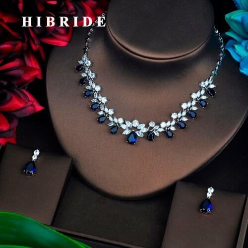 HIBRIDE Blue Rhinestone Wedding Jewelry Sets For Women Pendant Set Dress Accessories Necklace Set Engagement Jewelry N-583