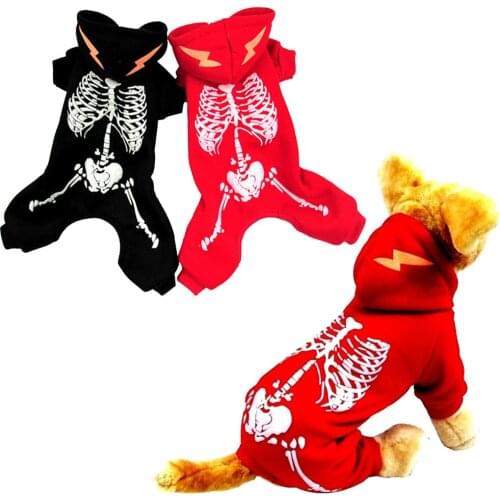 Halloween Clothes Luminous Skeleton Dog Pet Hoodie Cool Cosplay Dogs Costume Small Pets Clothing Winter Autumn Disfraz Perro