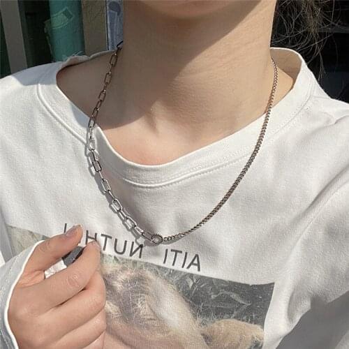 Silver Color Chain INS Hip Hop Choker Necklace Women Men Statement Collares Beach Jewelry Gift Harajuku Goth Stainless Steel