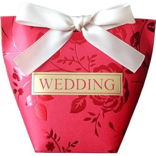 Gift Box Wedding Supplies Party Red Printing 'WEDDING' Paper Candy Box for Wedding Decoration Chocolate Boxes Packaging