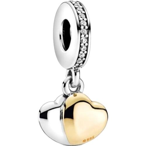 Fit Original Pandora Bracelet 2020 Winter New 925 Sterling Silver Beads Double Heart Dangle Charm Christmas Gift Women Jewelry