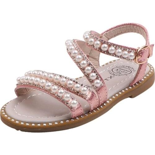 Bobora Summer Baby Girls Sandals Toddler Infant Kids Slip On Pearl Crystal Single Princess Shoes For Children Girl