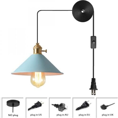 Lovely Industrial 1 Light Hanging Lamp Blue Metal Ceiling Lights with Adjustable Cord Colorful Plug In Pendant Lamp