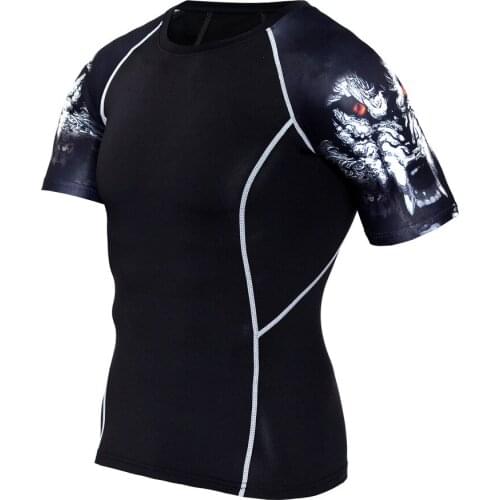Flower arm wolf head Sports quick-drying fitness clothing mens short sleeve T-shirt basketball running fitness clothing stretch