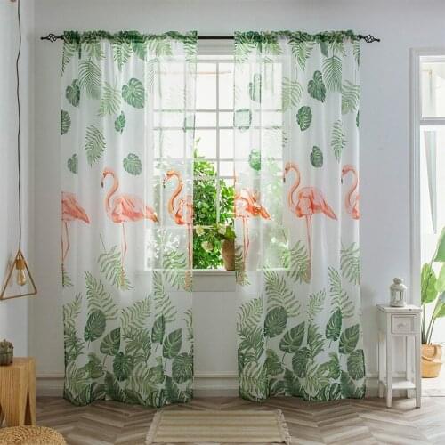 Flamingo Printing Light Window Screen Bird With White Print Full Multi Window Curtain Multifuntional Curtain For Home Decor