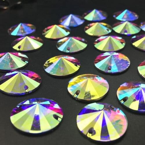TopStone Crystal AB Round Rivoli Resin Crystal Rhinestones Sewing jewelry Beads Flat back 8 10 12 14 16 18 22 mm Sew On Stone